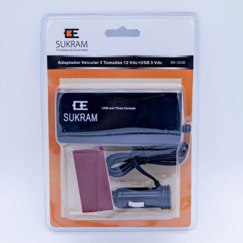 Adaptador Veicular 3 Tomadas 12vdc + Usb 5vdc