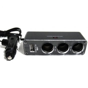 Adaptador Veicular 3 Tomadas 12vdc + Usb 5vdc